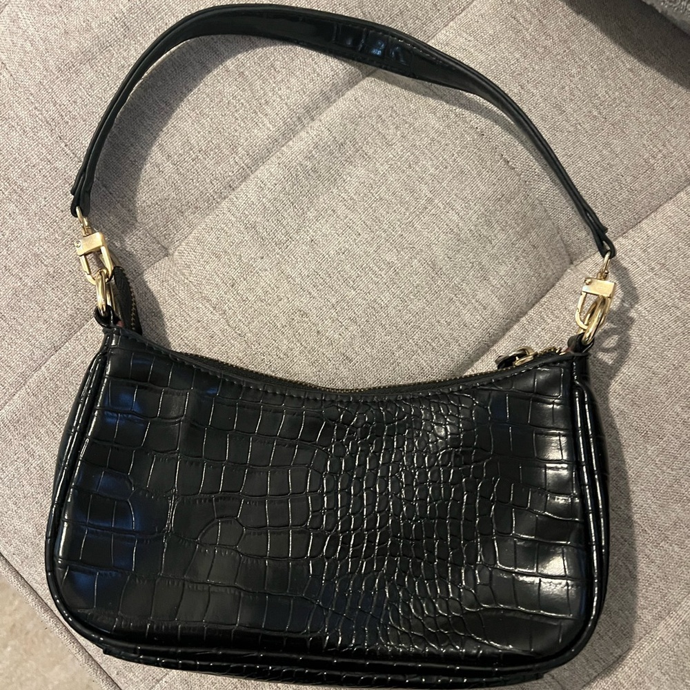Black Faux Leather Crocodile Bag